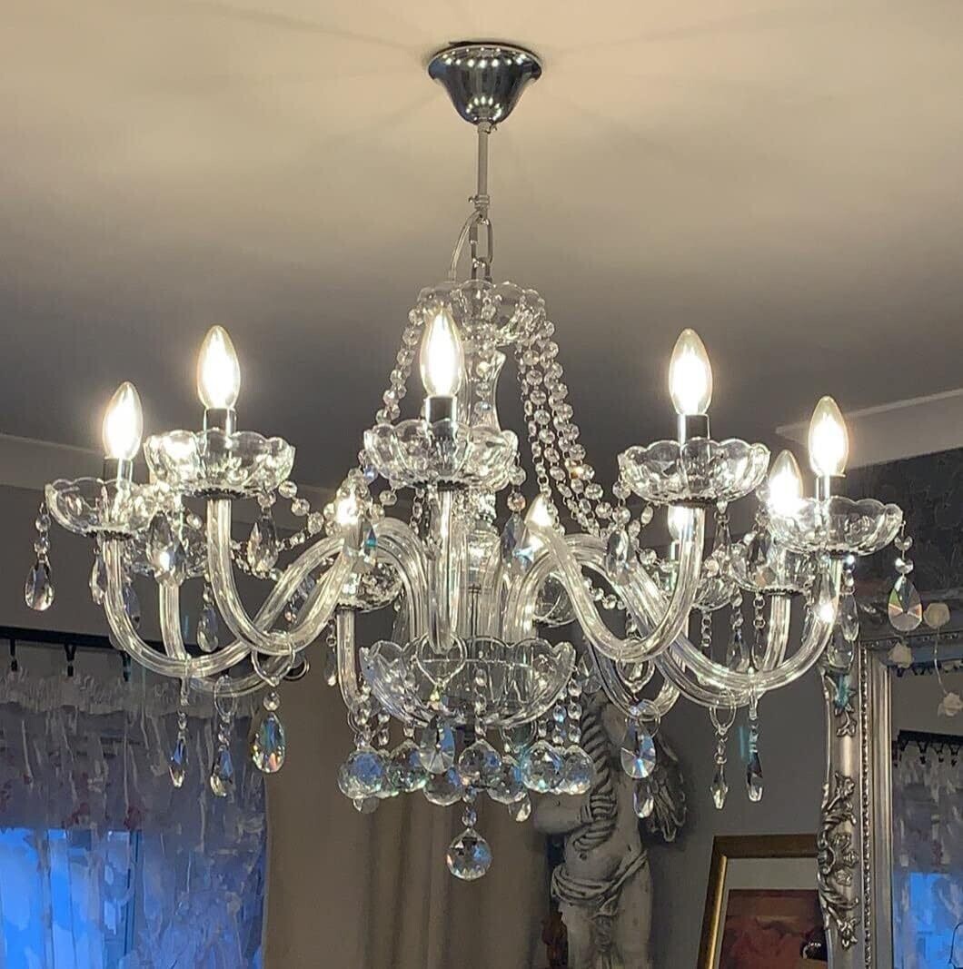 Modern Crystal Chandelier with 10-Lights, Clear Crystal Droplet Glass Ceiling Light Fitting Elegant Pendant Lights Fixture for Home &amp; Office