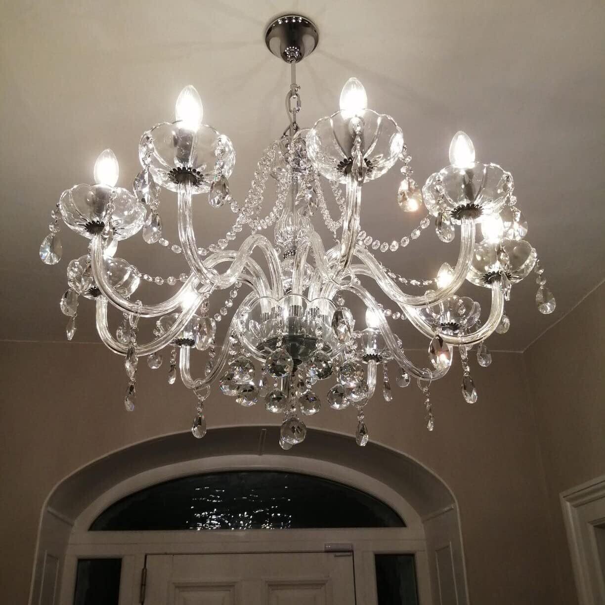 Modern Crystal Chandelier with 10-Lights, Clear Crystal Droplet Glass Ceiling Light Fitting Elegant Pendant Lights Fixture for Home &amp; Office