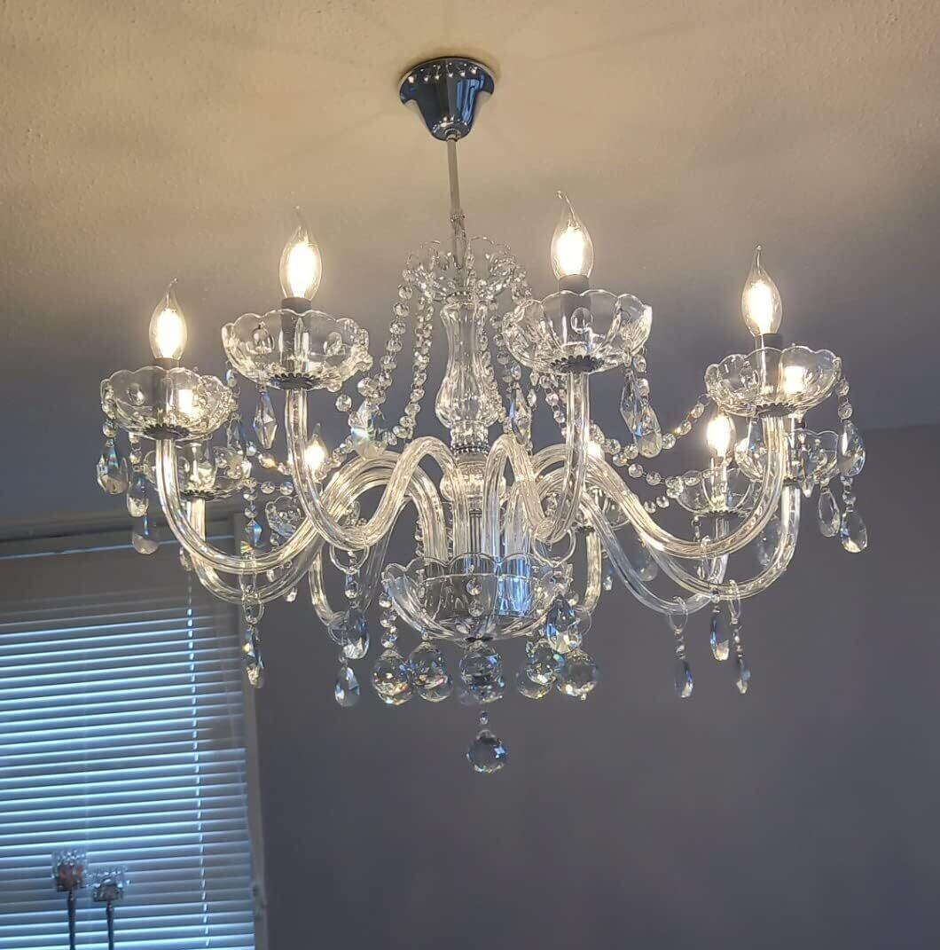Modern Crystal Chandelier with 10-Lights, Clear Crystal Droplet Glass Ceiling Light Fitting Elegant Pendant Lights Fixture for Home &amp; Office