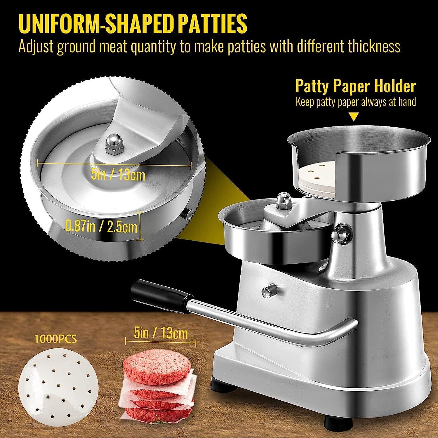 6-Inch Commercial Burger Press - Hamburger Patty Maker for Consistent, Perfectly Shaped Burgers