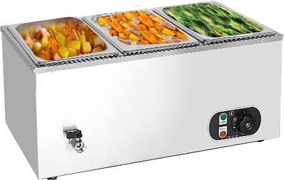 Commercial 3-Pan Food Warmer, Heavy Gauge 1200W Bain Marie Steam Table, Food Warmer for Restaurant and Catering