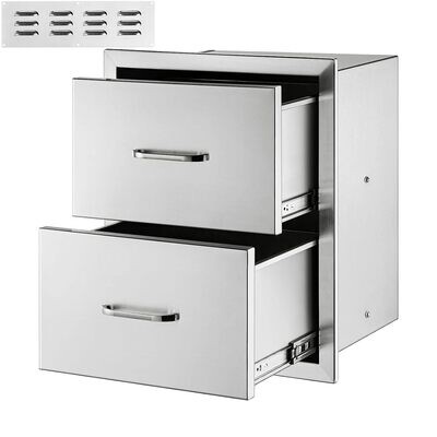 BBQ Island Kitchen Drawers – 18&quot; x 15&quot; Stainless Steel Double Box Chest of Drawers for Outdoor Storage
