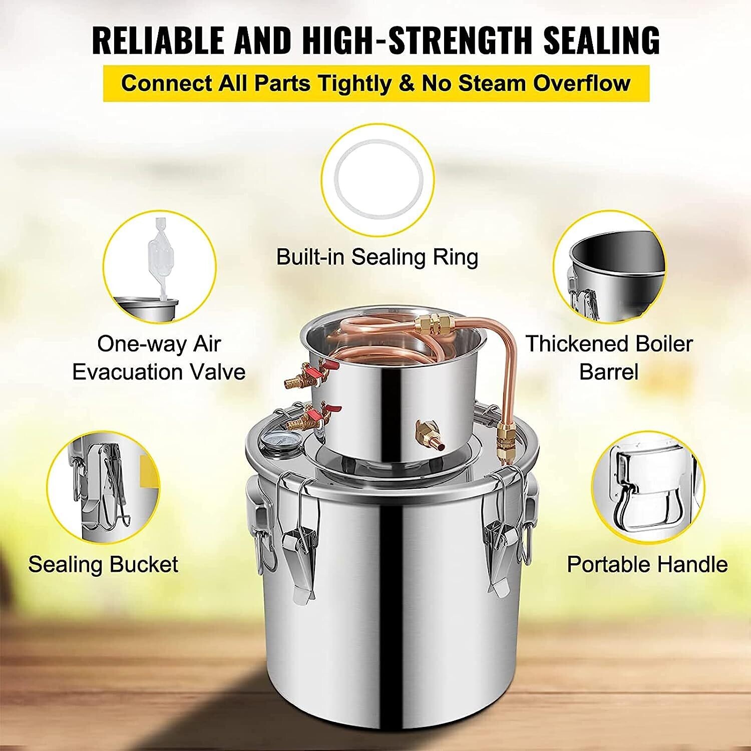 12L/20L/30L/50L 2-Pot DIY Home Brewing Moonshine Alcohol Water Distiller - Stainless Steel Distillation Kit with Thermometer, Silver Coils, and Copper Coils for Spirits, Essential Oils, and Purified