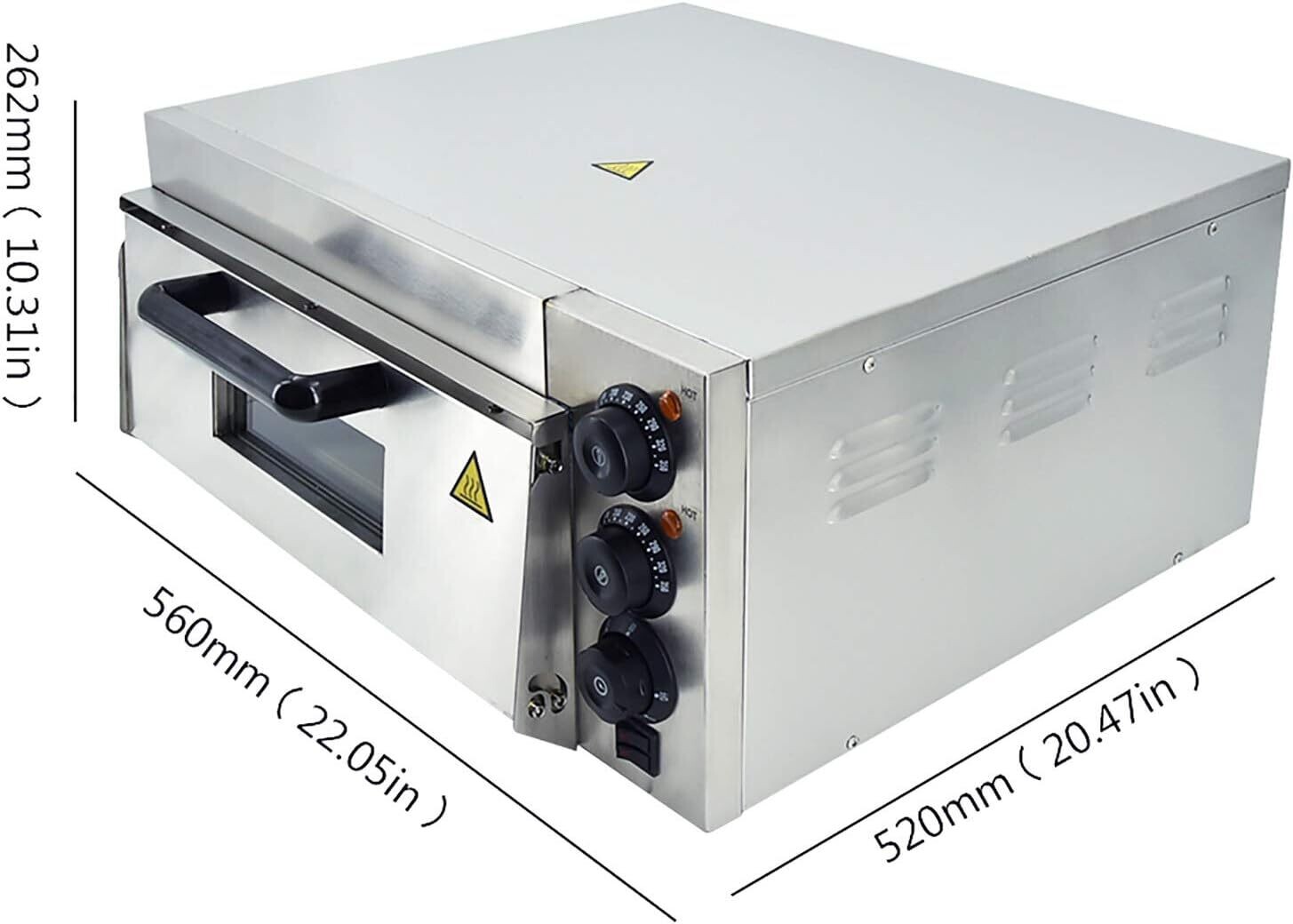 Commercial Electric Pizza Oven Maker with Timer, Stainless Steel Construction, Adjustable Temperature for Consistent Pizza Cooking.