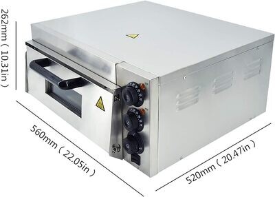 Commercial Electric Pizza Oven Maker with Timer, Stainless Steel Construction, Adjustable Temperature for Consistent Pizza Cooking.