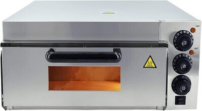 Commercial Electric Pizza Oven Maker with Timer, Stainless Steel Construction, Adjustable Temperature for Consistent Pizza Cooking.