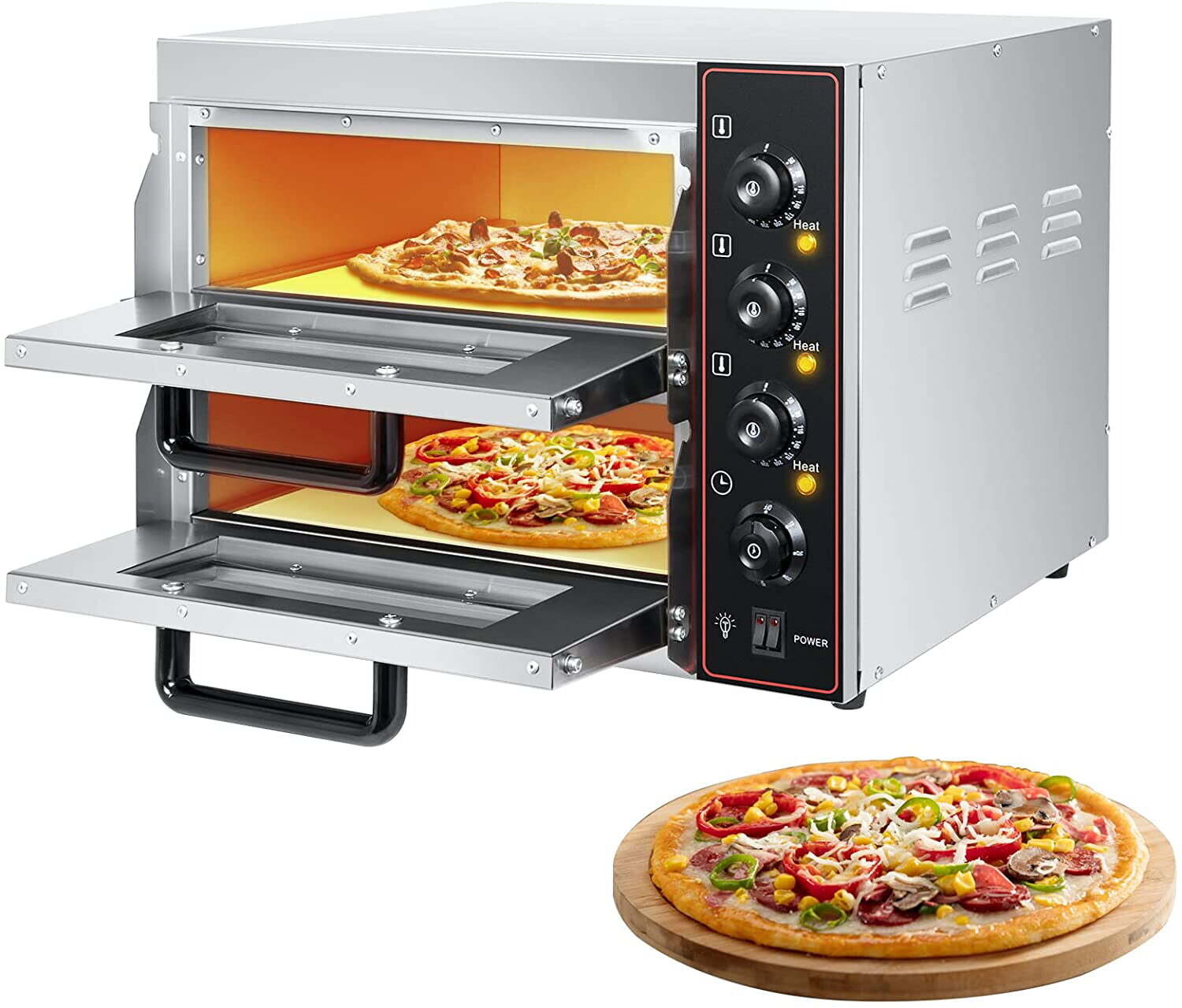 Commercial Countertop Pizza Oven, Double Deck Layer, Multipurpose Indoor Pizza Maker for Restaurant &amp; Home