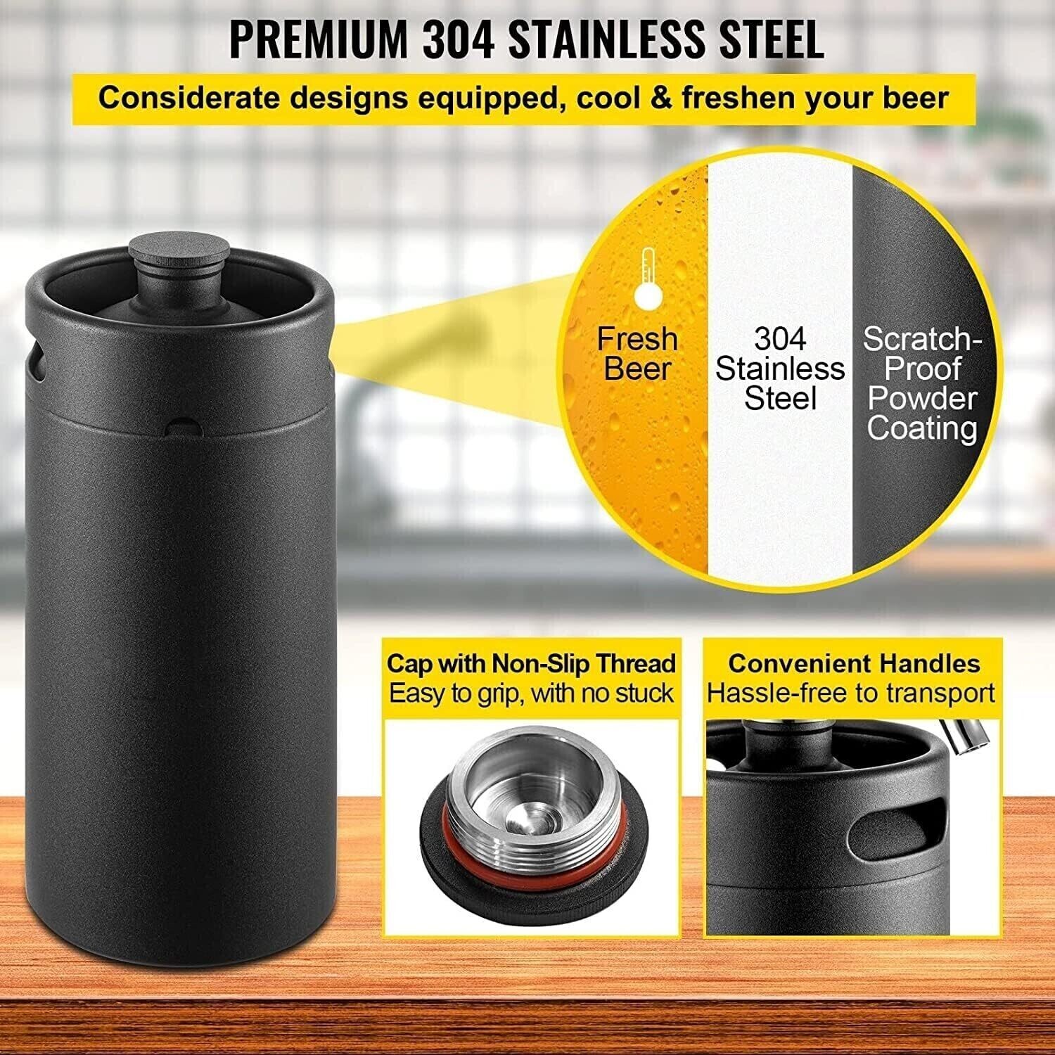 Black 270oz (8L) Pressurized Growler Mini Beer Keg – Draft Growler for Home Brewing and Beer Storage