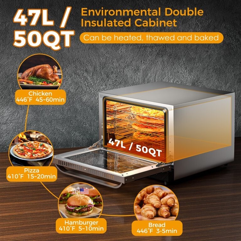 Commercial Baking Oven 66L Electric Convection Countertop, High-Efficiency Oven for Even Heat Distribution, Perfect for Restaurants, Bakeries, and Catering, 220-240V, Adjustable Temperature and Timer.
