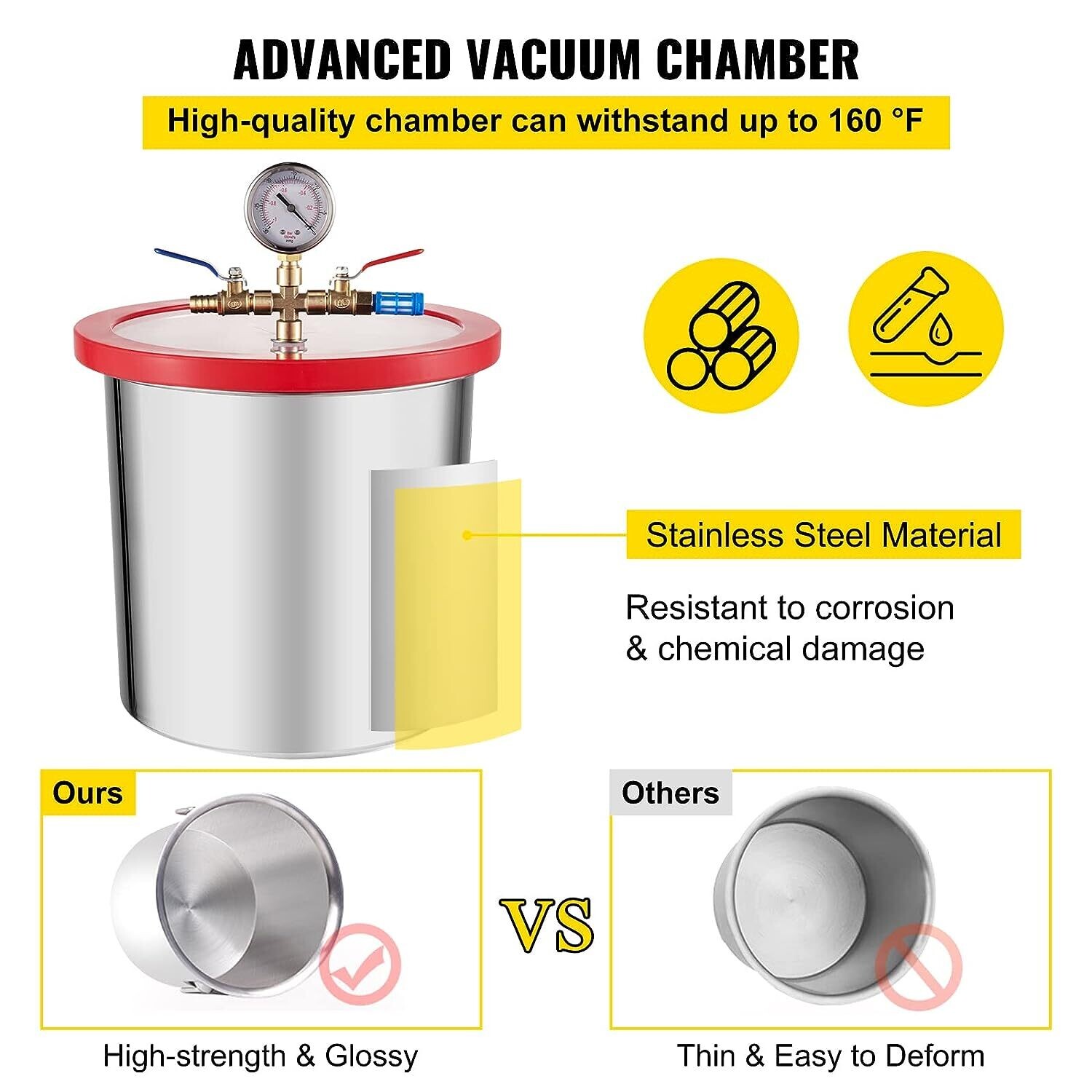 Stainless steel Gallon Vacuum Chamber Single Stage Vacuum Pump For Removing Gases, kit for Epoxies and Urethane Degassing