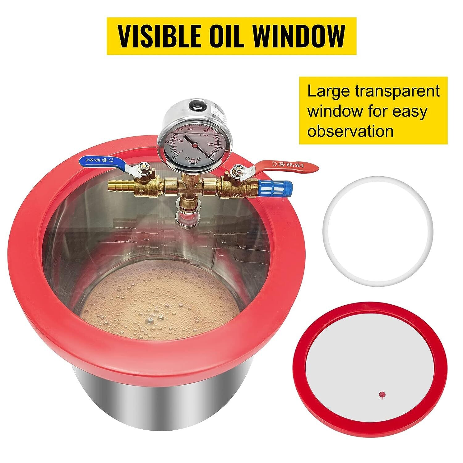Stainless steel Gallon Vacuum Chamber Single Stage Vacuum Pump For Removing Gases, kit for Epoxies and Urethane Degassing