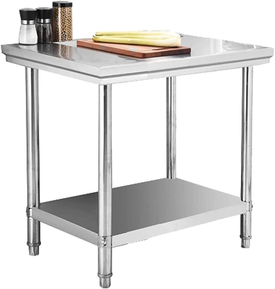 Commercial Kitchen Prep Workbench 60X76X80cm with Lower Shelf Work Table in Silver Colour
