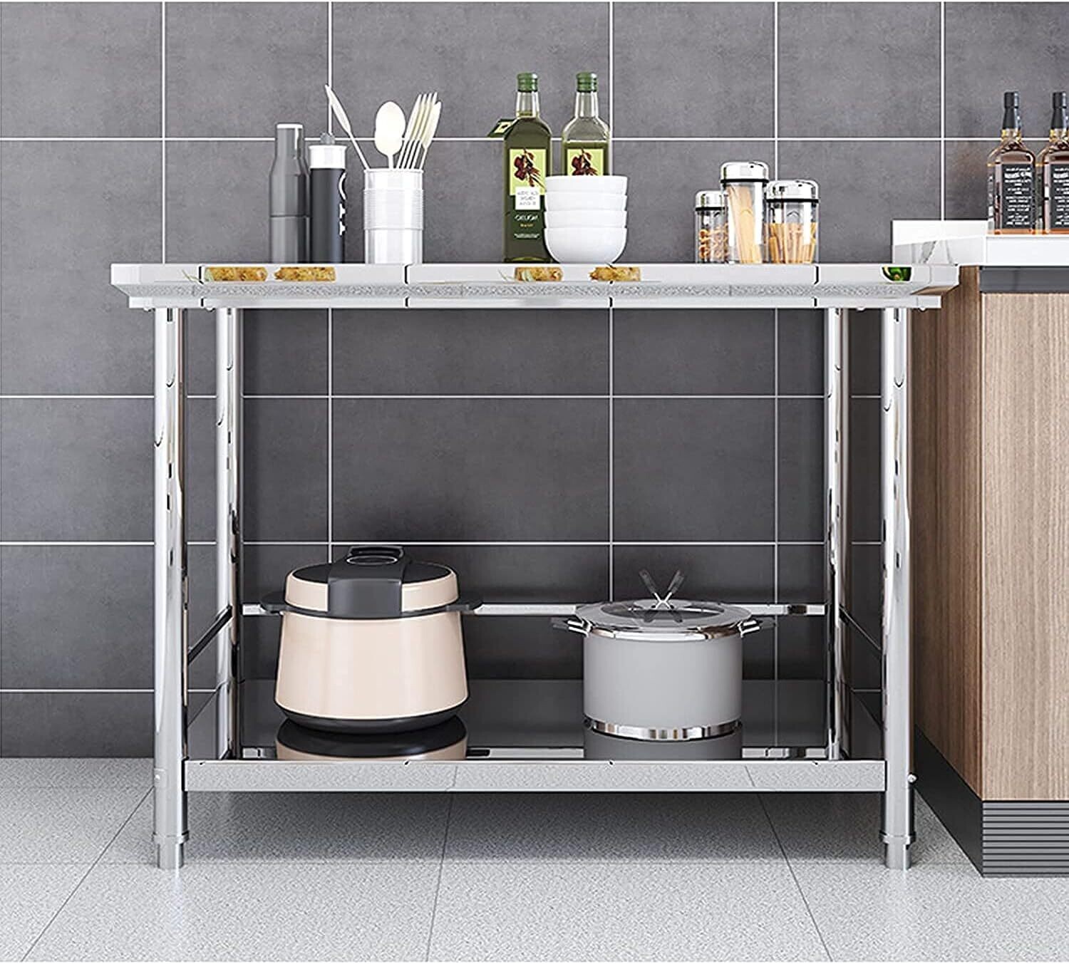 Commercial Kitchen Prep Workbench, 60x76x80 cm, Stainless Steel Work Table with Lower Shelf, Restaurant Equipment, Food Preparation Table, Durable Kitchen Furniture