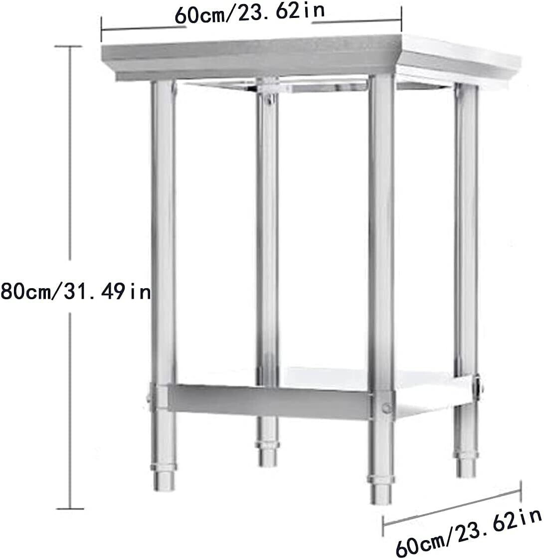 Commercial Kitchen Prep Workbench, 60x76x80 cm, Stainless Steel Work Table with Lower Shelf, Restaurant Equipment, Food Preparation Table, Durable Kitchen Furniture