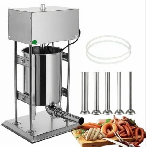 Commercial Electric Meat Maker Sausage Stuffer, Stainless Steel, Efficient Filling Machine for Butchers and Kitchens.