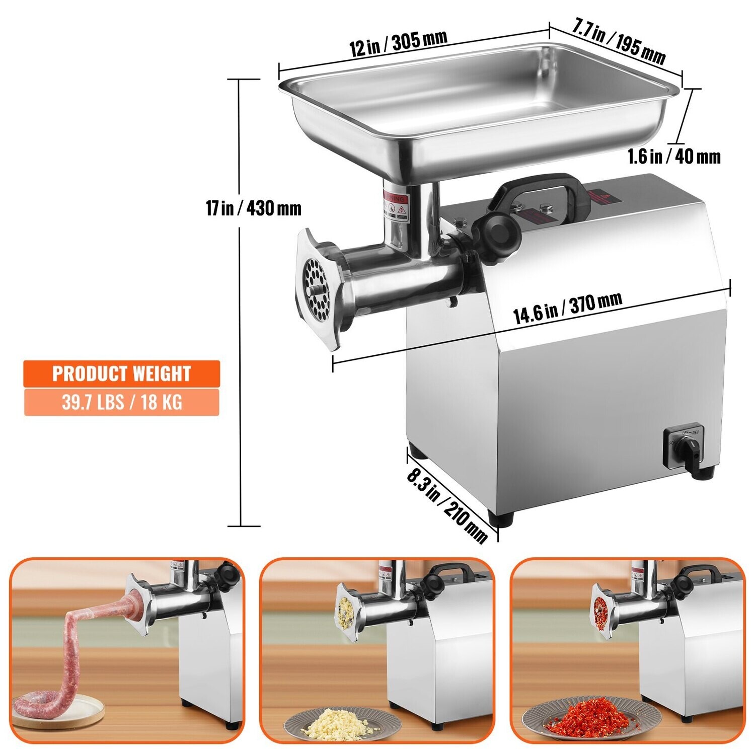 1100W Stainless Steel Electric Meat Grinder Mincer - Heavy-Duty Sausage Maker for Efficient Food Preparation