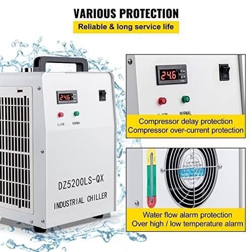 6L Industrial Water Chiller with Thermolysis for CO2 Laser Tube Cooling - Compatible with 80W, 100W, and 120W Glass Laser Tubes