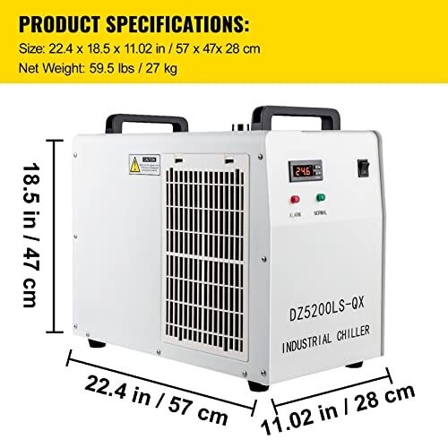 6L Industrial Water Chiller with Thermolysis for CO2 Laser Tube Cooling - Compatible with 80W, 100W, and 120W Glass Laser Tubes
