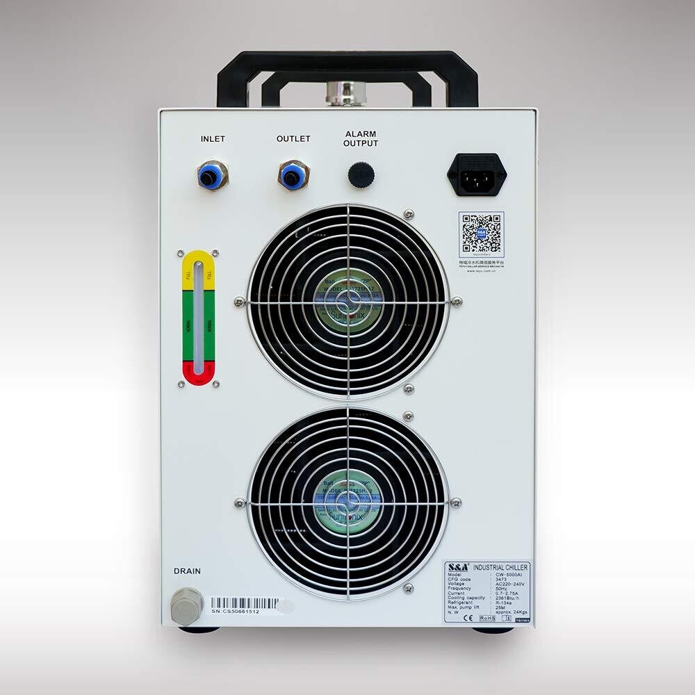 6L Industrial Water Chiller with Thermolysis for CO2 Laser Tube Cooling - Compatible with 80W, 100W, and 120W Glass Laser Tubes
