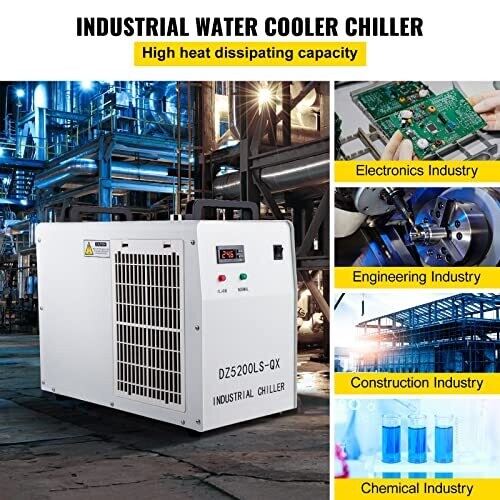 6L Industrial Water Chiller with Thermolysis for CO2 Laser Tube Cooling - Compatible with 80W, 100W, and 120W Glass Laser Tubes