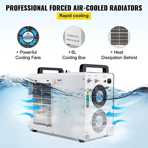 6L Industrial Water Chiller with Thermolysis for CO2 Laser Tube Cooling - Compatible with 80W, 100W, and 120W Glass Laser Tubes