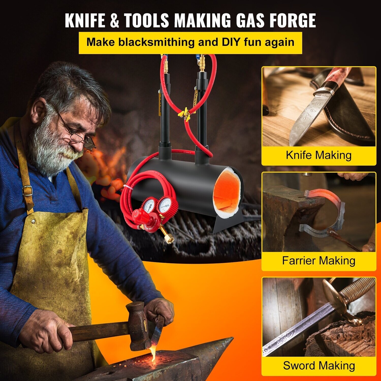 Portable Dual Gas Propane Forge Furnace Burners Metal Tool Making [ROUND]
