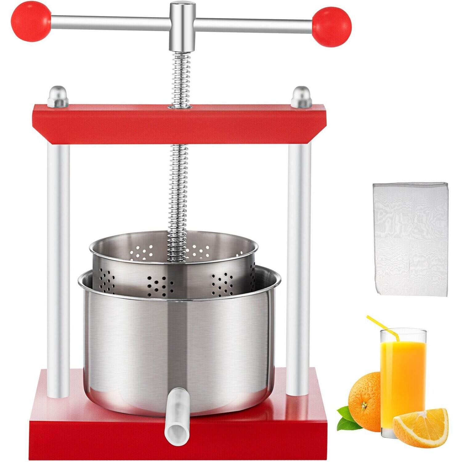 Dual Stainless Steel Barrels, Manual Press Machine with Triangular Structure & T-Handle, for Cider Tincture Cheese Herb Vegetables