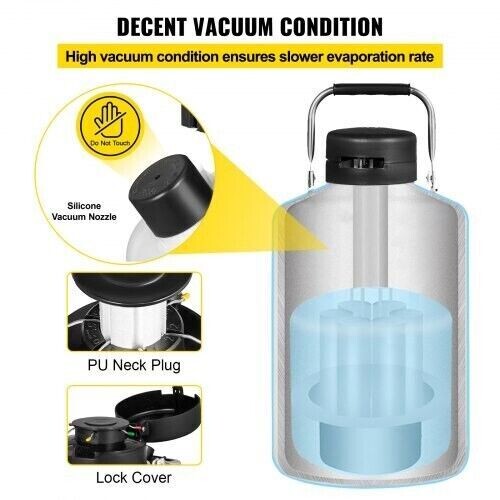 3L Liquid Nitrogen Container - Cryogenic Tank with 6 Canisters for LN2 Storage - Durable Dewar with Straps for Laboratory Use and Cryogenic Applications