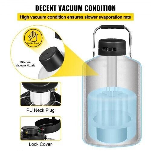 3L Liquid Nitrogen Container Cryogenic Container LN2 Tank Dewar with Straps 6pcs Canisters for Lab