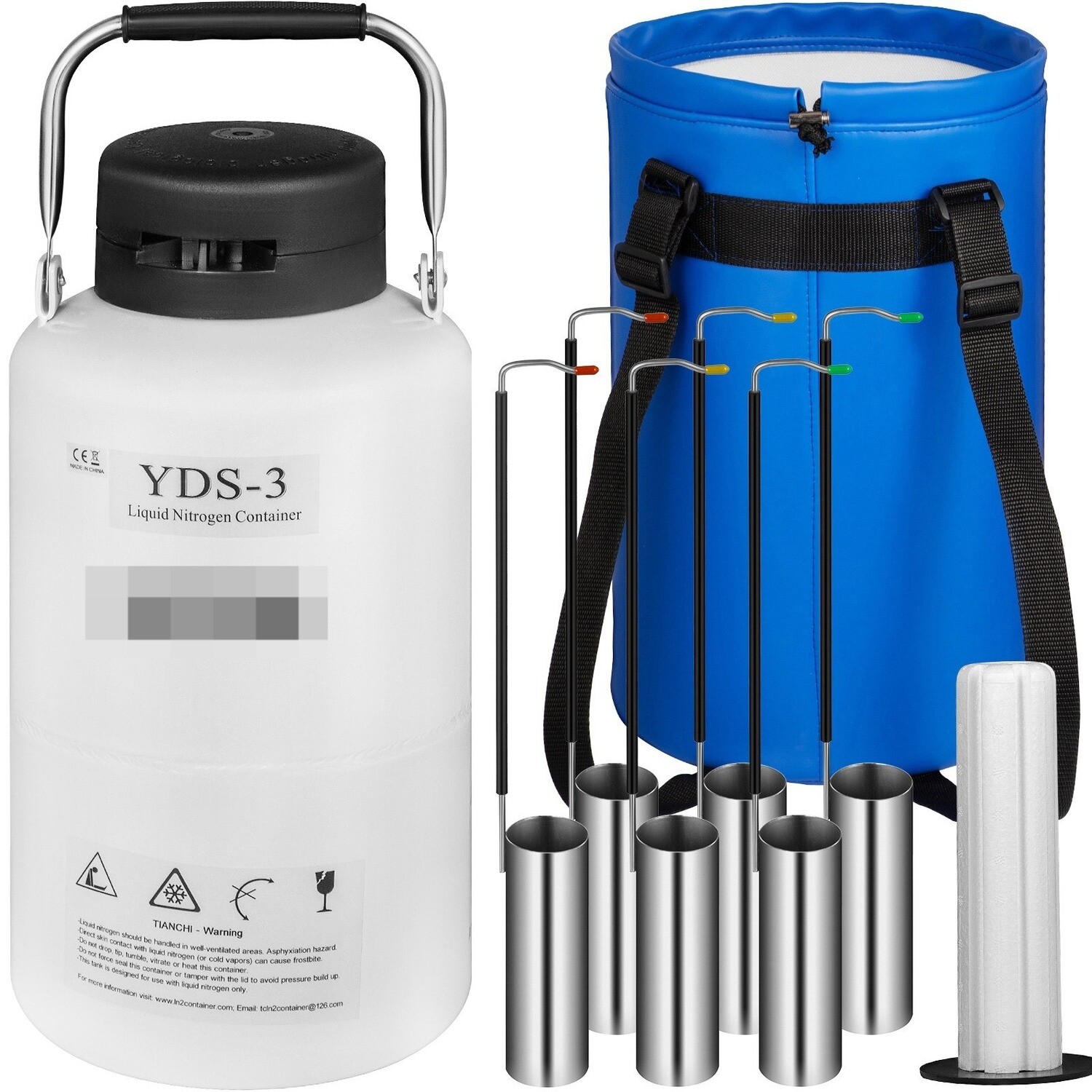 3L Liquid Nitrogen Container - Cryogenic Tank with 6 Canisters for LN2 Storage - Durable Dewar with Straps for Laboratory Use and Cryogenic Applications