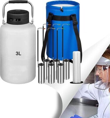 3L Liquid Nitrogen Container Cryogenic Container LN2 Tank Dewar with Straps 6pcs Canisters for Lab