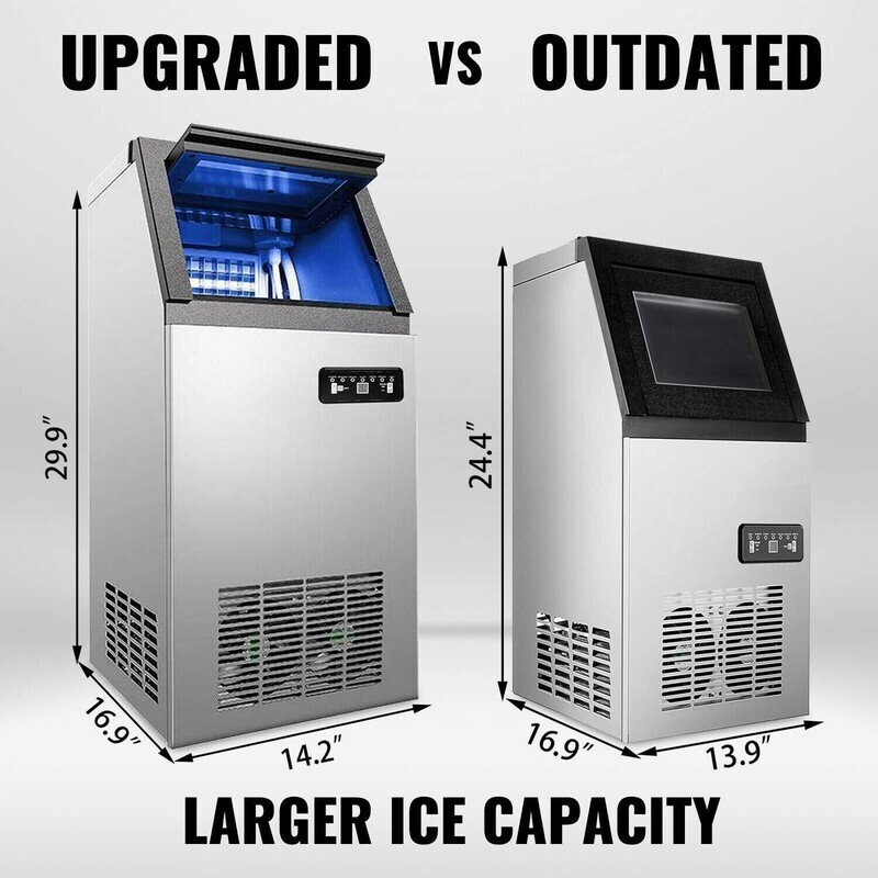 Commercial 50KG Ice Cube Maker Machine, Digital Control Refrigeration 110LBS/24Hfor Bar Home Supermarkets Stainless Steel