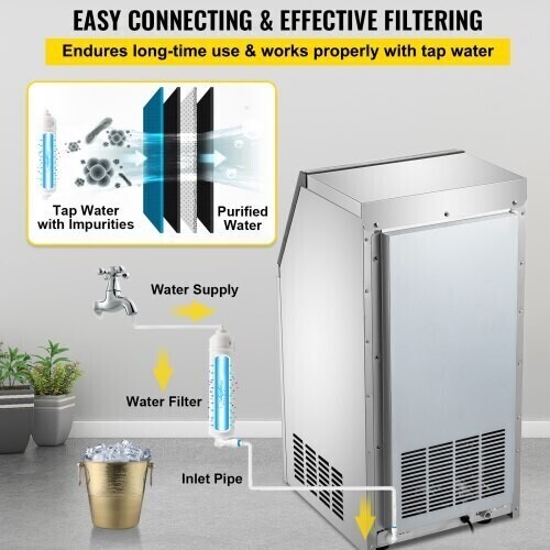 Commercial 50KG Ice Cube Maker Machine, Digital Control Refrigeration 110LBS/24H for Bar, Home, and Supermarkets, Stainless Steel