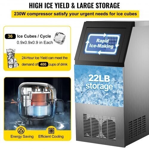 Commercial 50KG Ice Cube Maker Machine, Digital Control Refrigeration 110LBS/24H for Bar, Home, and Supermarkets, Stainless Steel