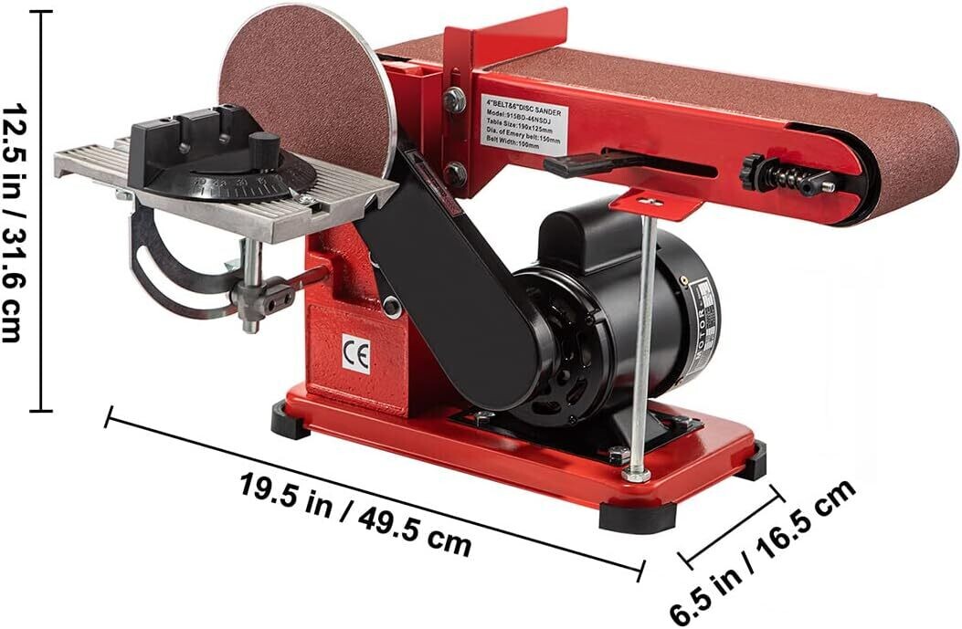 1420 r/min Adjustable Electric Bench Belt Sander – 4&quot; x 36&quot; with 6&quot; Disc, Includes 4 Rubber Foot Pads &amp; Combo