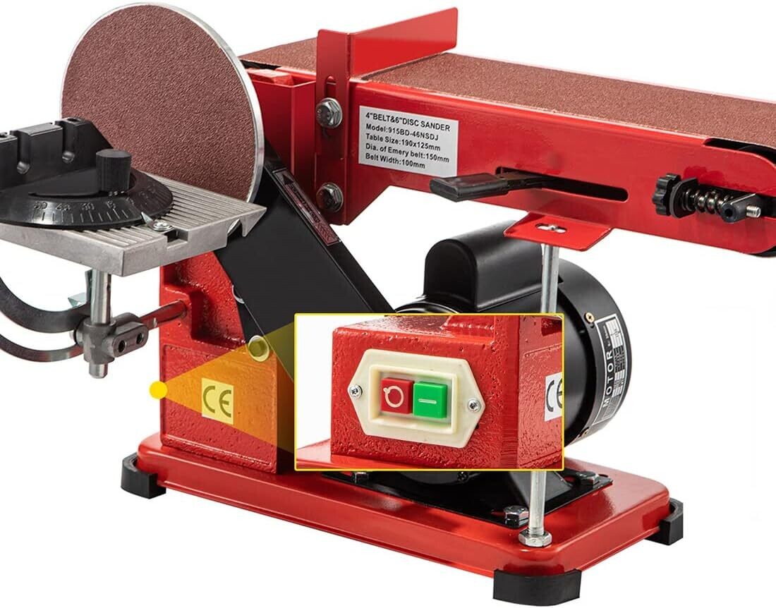 1420 r/min Adjustable Electric Bench Belt Sander – 4&quot; x 36&quot; with 6&quot; Disc, Includes 4 Rubber Foot Pads &amp; Combo