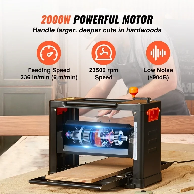 Woodworking Thickness Planer 13-Inch Two-Speed Three-Blade 15-Amp,  2 x planer blades thickness planer Max. cutting depth 0.3cm Max. cutting thickness 15cm planer Ideal for woodworking for carpenters,