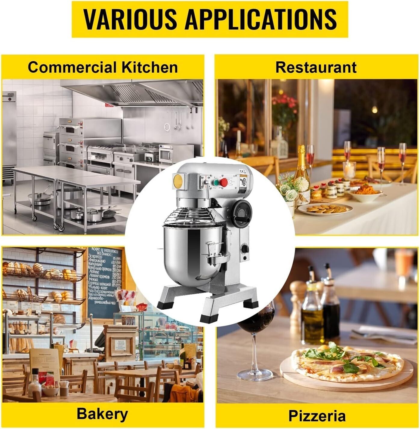 500W Commercial Electric Food Mixer - 15Qt Stand Mixer for Efficient Dough Mixing and Food Preparation