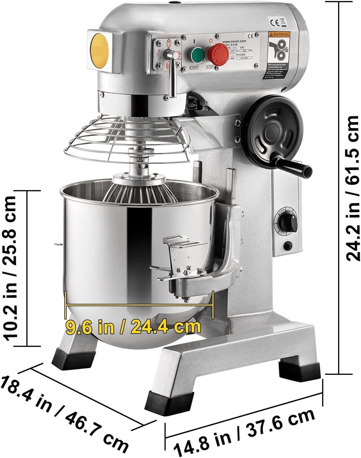 500W Commercial Electric Food Mixer - 15Qt Stand Mixer for Efficient Dough Mixing and Food Preparation