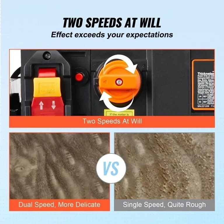 Thickness Planer, Single Speed Low Noise for Wood Material Removal of Hard &amp; Soft Wood