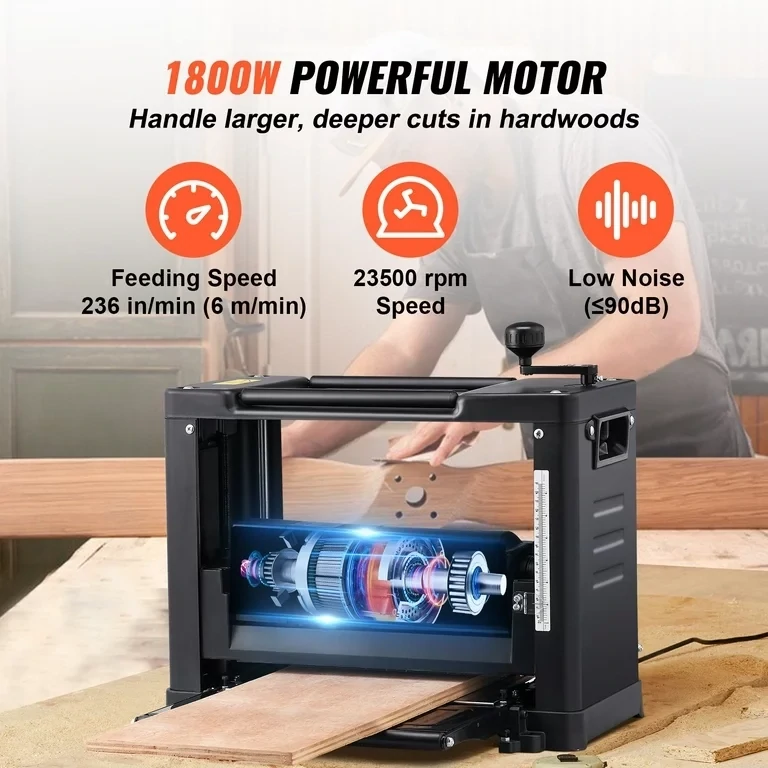 Thickness Planer, Single Speed Low Noise for Wood Material Removal of Hard &amp; Soft Wood