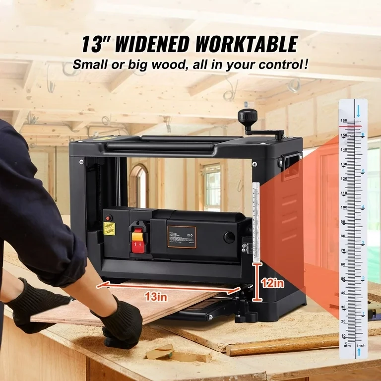 Thickness Planer, Single Speed Low Noise for Wood Material Removal of Hard &amp; Soft Wood