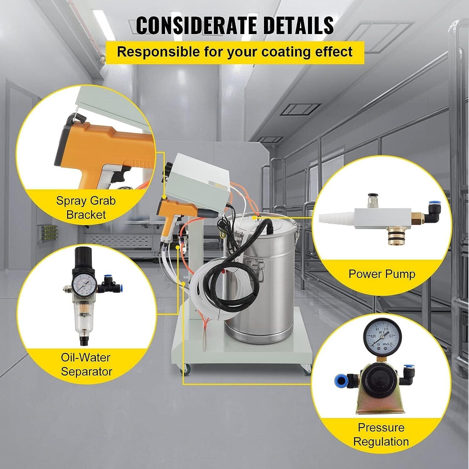 50L Electrostatic Spray Powder Coating Machine 40W Electrostatic Powder Coating System Spray Gun Painting System Powder Coating Equipment WX-101