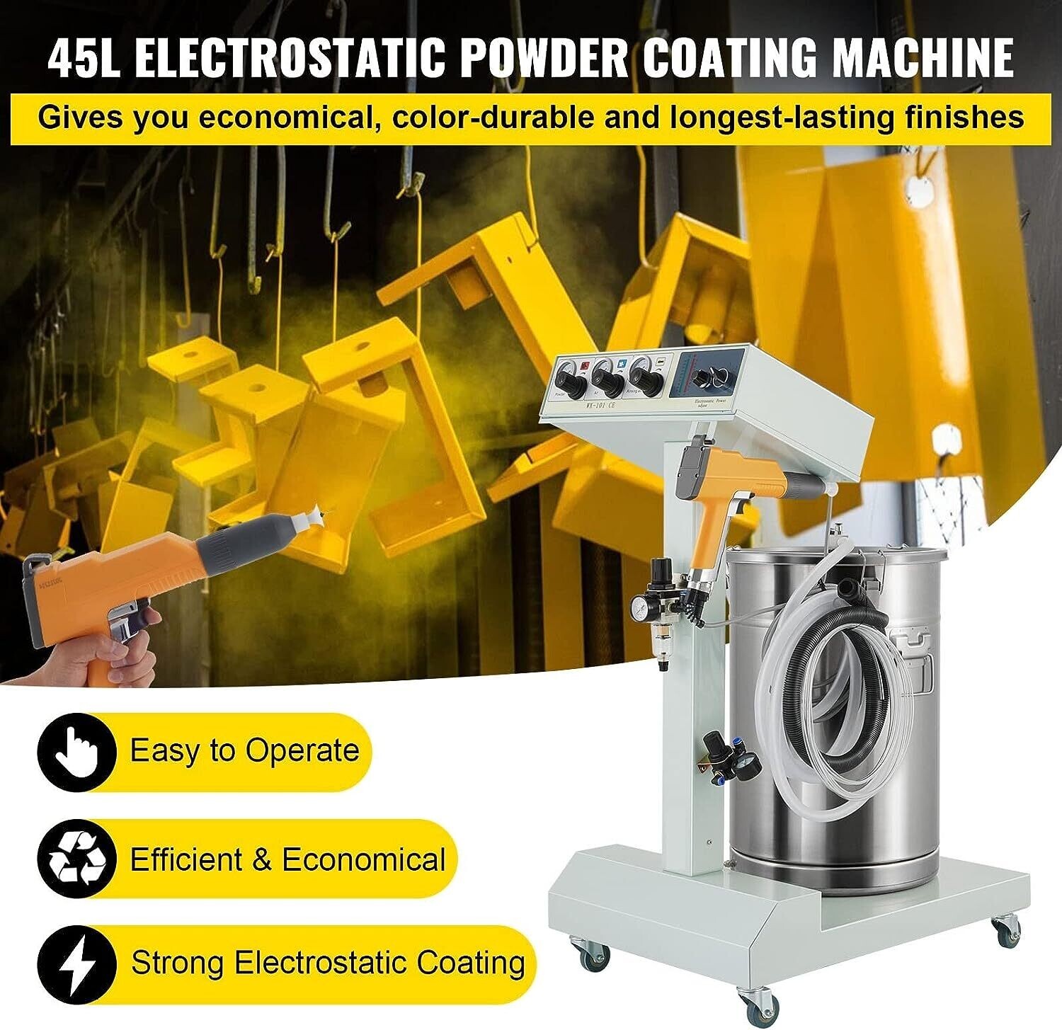 50L Electrostatic Spray Powder Coating Machine 40W Electrostatic Powder Coating System Spray Gun Painting System Powder Coating Equipment WX-101