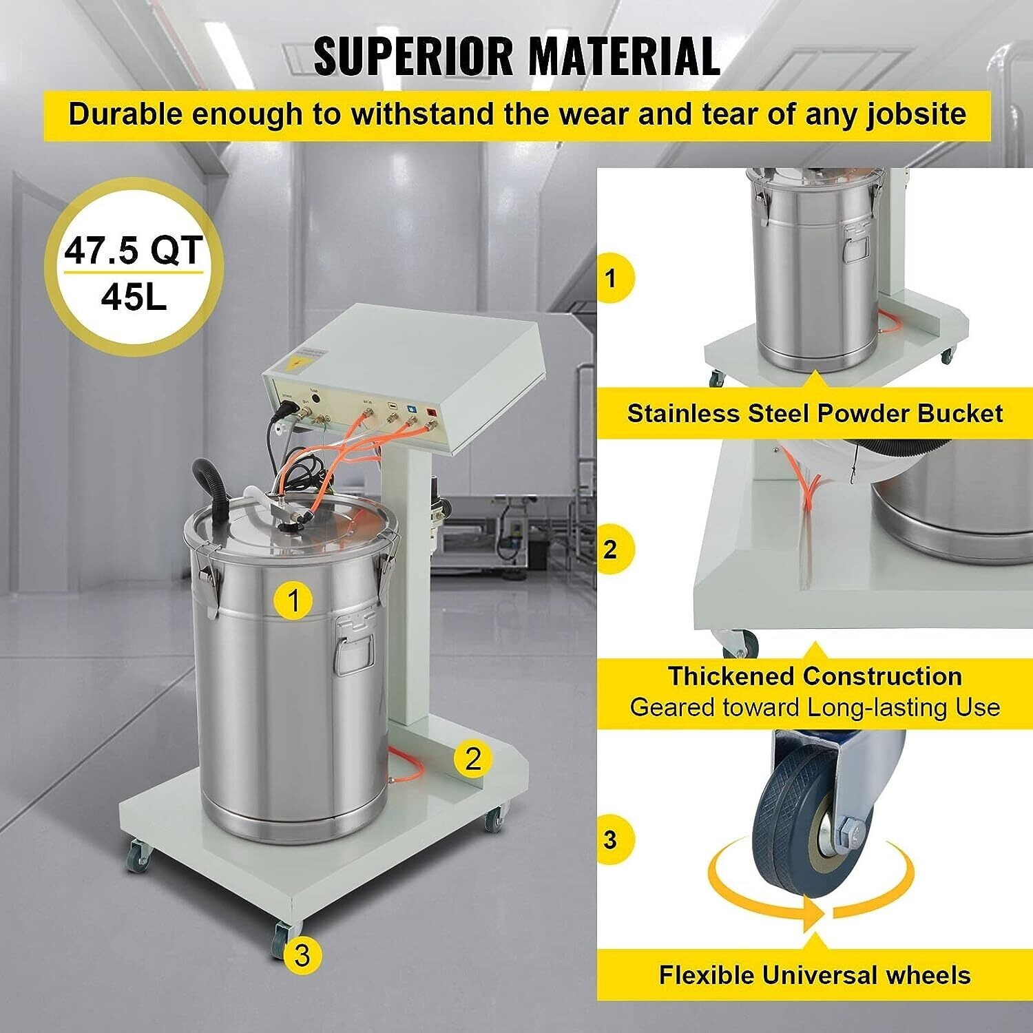 50L Electrostatic Spray Powder Coating Machine 40W Electrostatic Powder Coating System Spray Gun Painting System Powder Coating Equipment WX-101