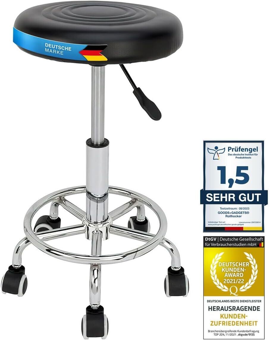 Ergonomic Rolling Work Stool – Swivel Bar Stool with Adjustable Height for Practice, Office, and Home Use