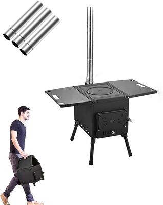 Cast Iron Portable Wood Stove – Outdoor Camping Stove with Hot Tent Compatibility for Camping
