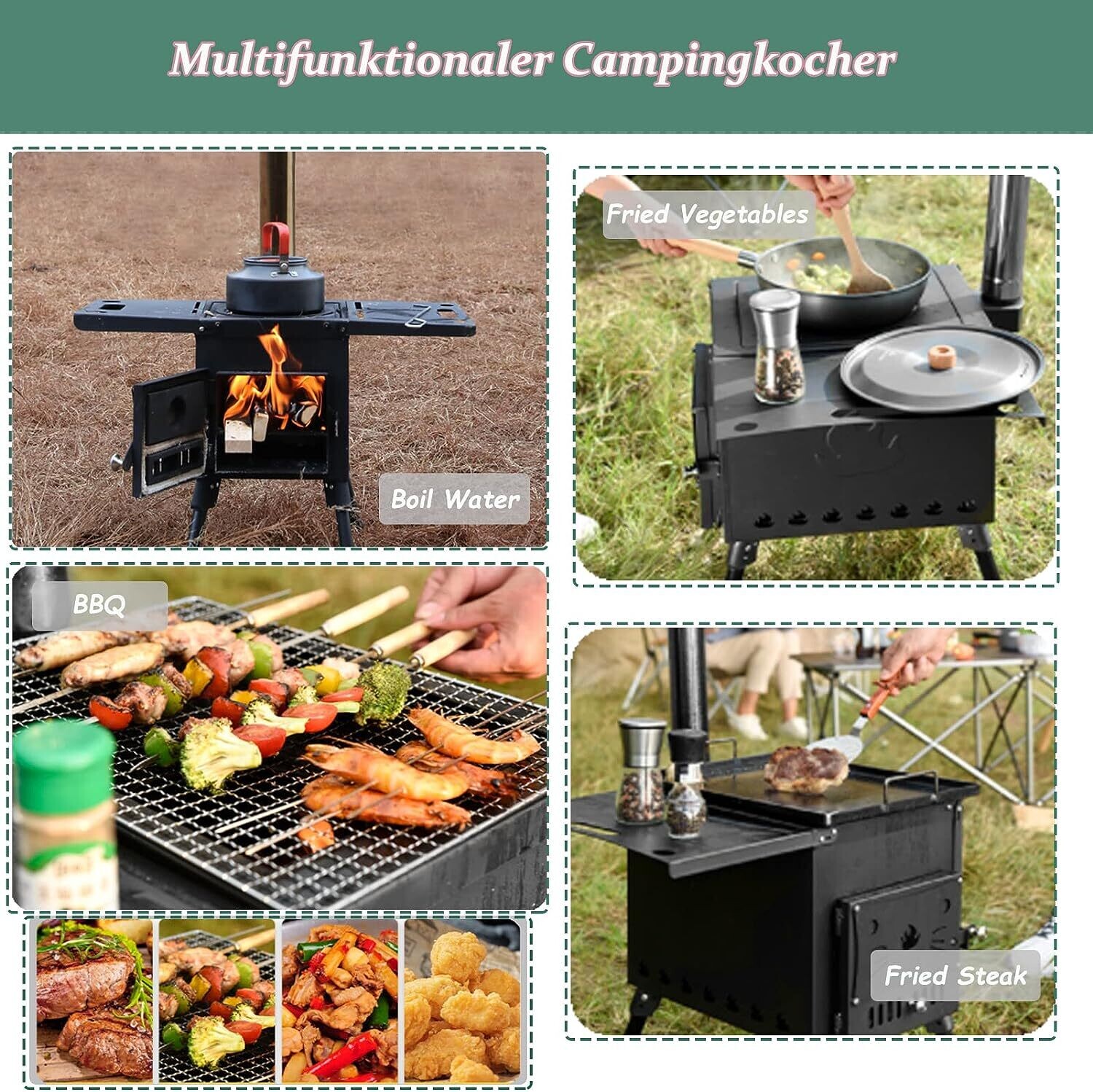 Cast Iron Portable Wood Stove – Outdoor Camping Stove with Hot Tent Compatibility for Camping