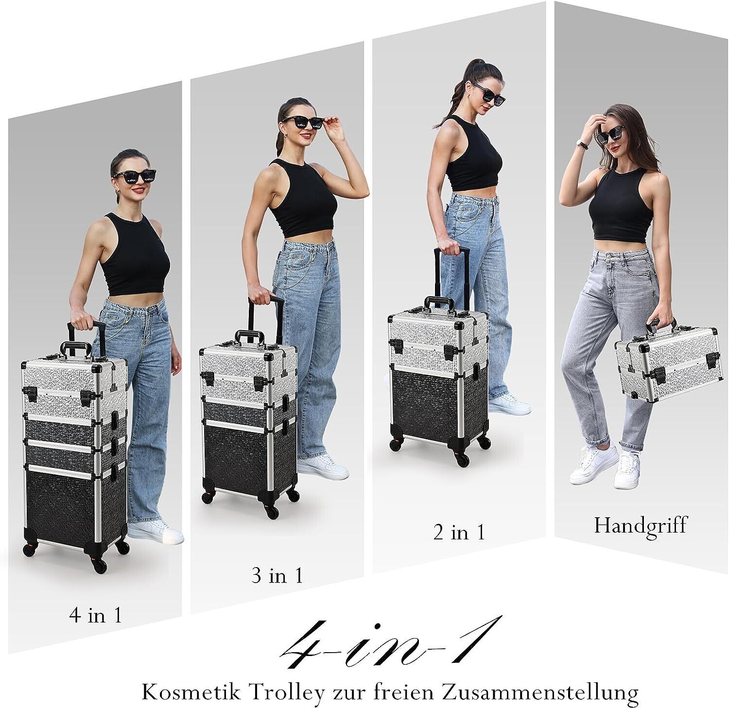 Aluminium Makeup Trolley Cosmetic Case with Detachable Mini-Cases – Portable Storage for Beauty Tools and Supplies
