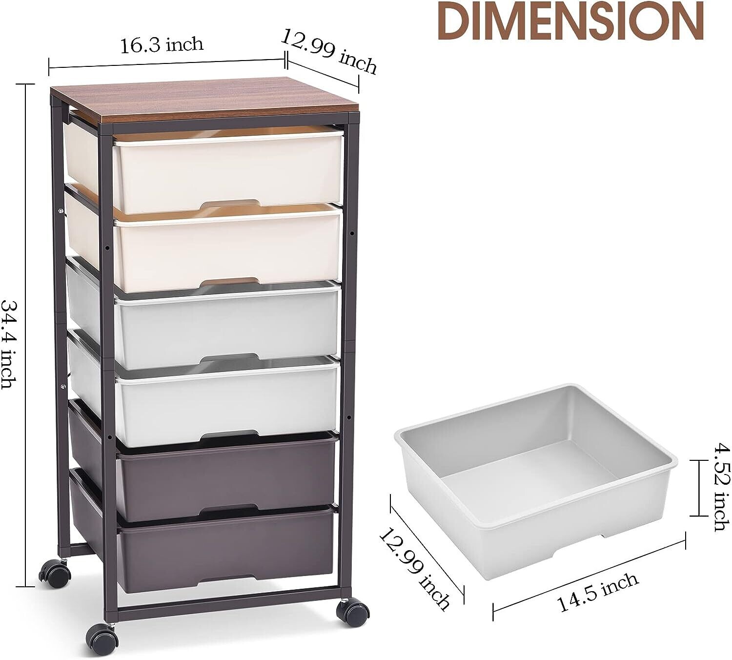 6-Drawer Rolling Storage Cart with Wooden Tabletop - Multipurpose Organizer with Lockable Wheels for Bedroom, Office, or Craft Room